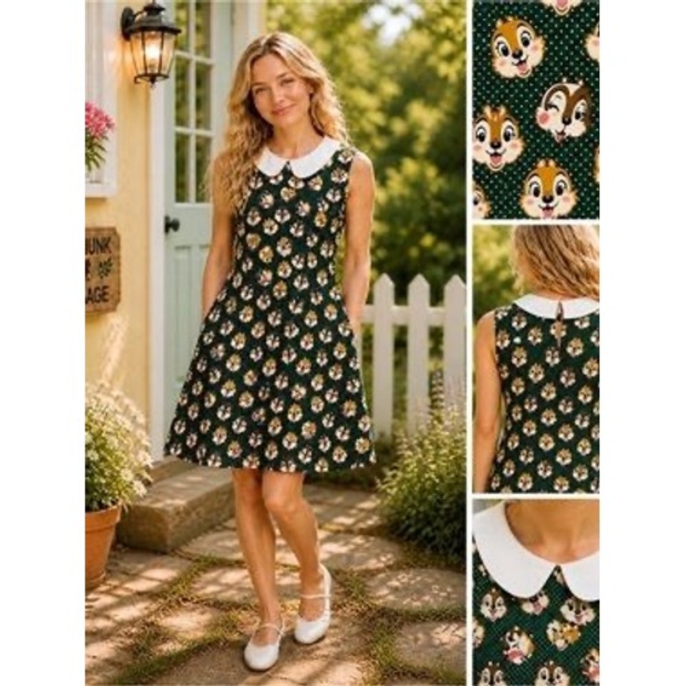 Tulip B Chip n Dale Peter Pan Collar Dress Green Polka Dot JPJD647 Womens Medium